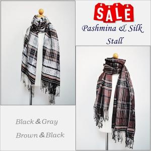 ストール チェック柄 パシュミナ シルク シルクウール パシュミナ