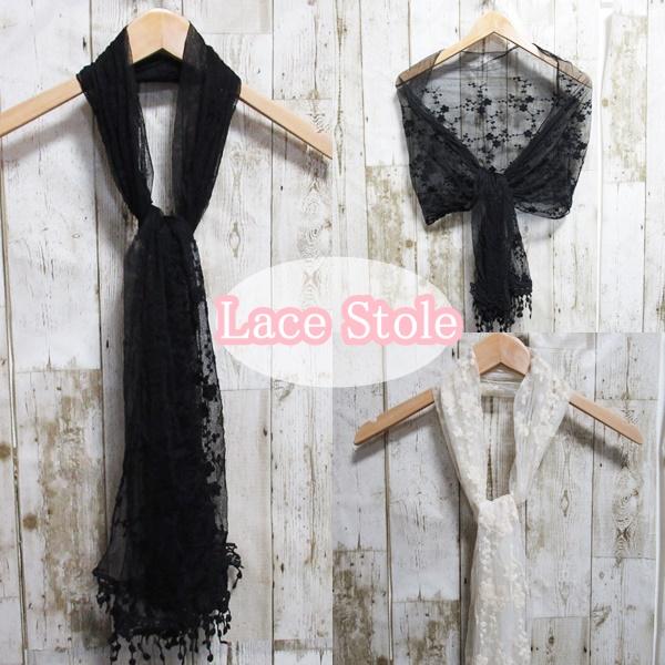 ストール レース ショール 春 夏 紫外線対策 日焼け対策 UV対策 冷房対策 日よけ ブラック ホ...