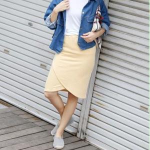 スカート スウェットスカート チューリップスカート ミモレ丈 ひざ丈 タイト イエロー