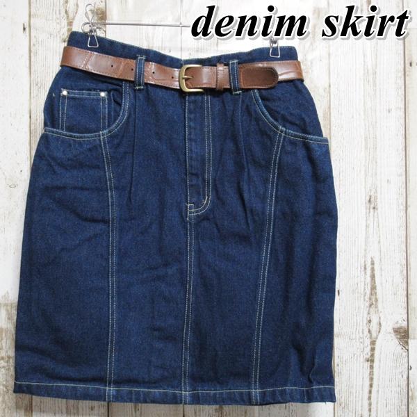 デニムスカート ベルト付き タイトスカート ひざ丈 スカート ミディアム丈 デニムタイトスカート ス...
