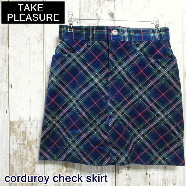 スカート コーデュロイ チェック ミニスカート 台形 タイトスカート 秋冬 綿 ウエスト63 TAK...