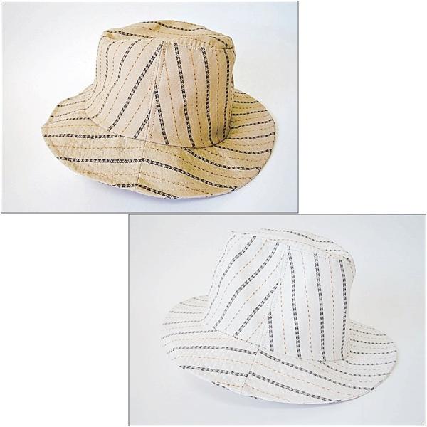 ストライプ 帽子 クラッシャーハット ベージュ ホワイト 紫外線対策 つば長め*クリックポスト可*