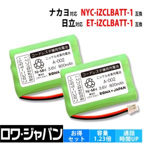 2個セット 日立対応 ET-CLBATT-1 / ナカヨ対応 NYC-CLBATT-1 コードレス子機 互換 充電池 ロワジャパン｜rowa