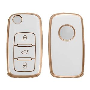 kwmobile 対応: VW Skoda Seat 3-ボタン 車のキー ケース - TPU スマートキーケース 光沢仕上げ - 車鍵 保護