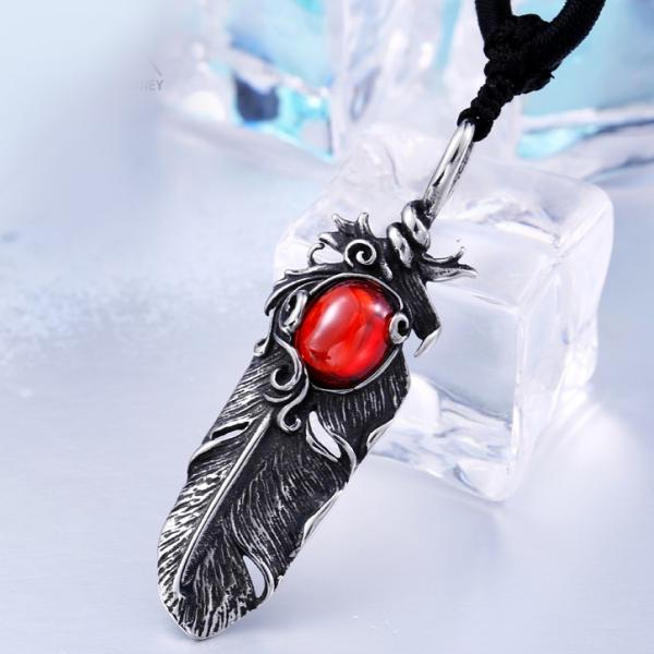 ネックレス ステンレス メンズ ペンダント フェザー 羽 羽根 鳥 シンプル ストーン ユニーク 個...