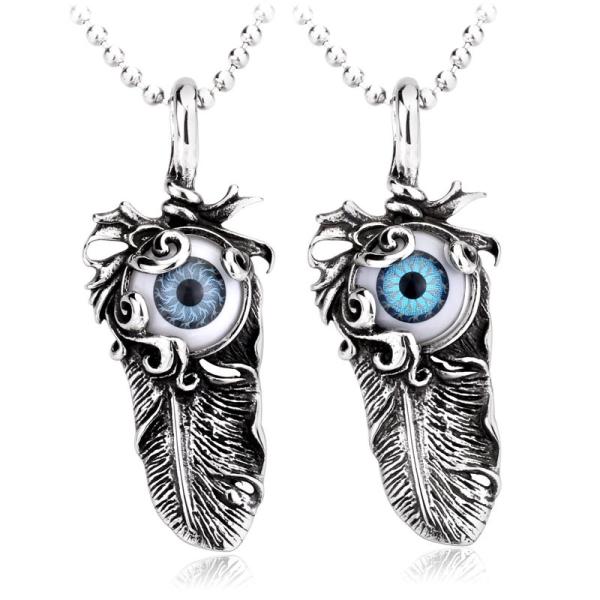 ネックレス ステンレス メンズ ペンダント 目玉 羽 眼球 羽根 フェザー ユニーク 個性的 パンク...
