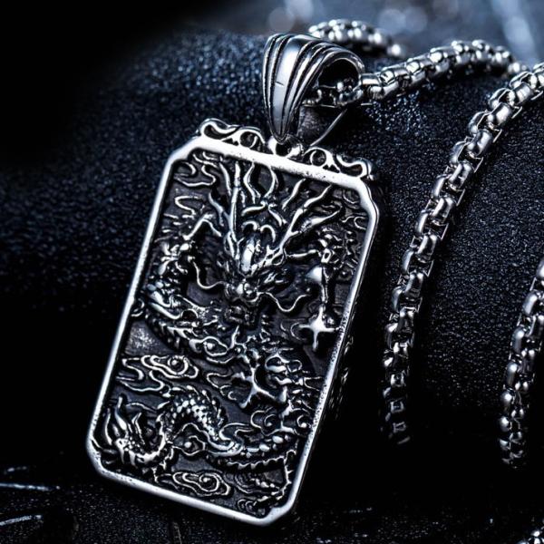 ネックレス ステンレス メンズ ペンダント ドラゴン 龍 シンプル ブラック かっこいい パンク 爬...
