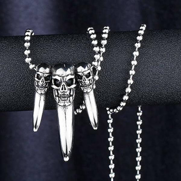 ネックレス ステンレス メンズ ペンダント スカル 骸骨 ドクロ 爪 ドラゴン 骨 ボーン パンク ...