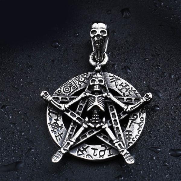 ネックレス ステンレス メンズ ペンダント スター 星 魔法陣 魔法 スカル ガイコツ ドクロ 骸骨...