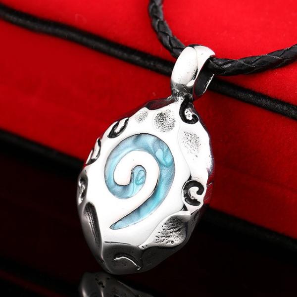 ネックレス ステンレス メンズ ペンダント 石 ぐるぐる 不思議 渦巻き ブルー 青 ユニーク 個性...