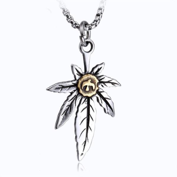 ネックレス ステンレス メンズ ペンダント 大麻 マリファナ バード 鳥 小鳥 リーフ 葉っぱ 葉 ...