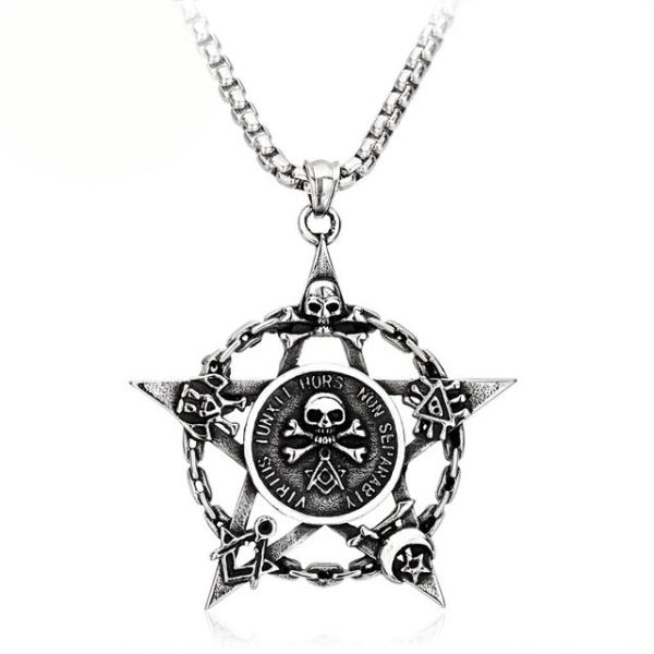 ネックレス ステンレス メンズ ペンダント スター 星 スカル ガイコツ ドクロ マジック 魔法陣 ...