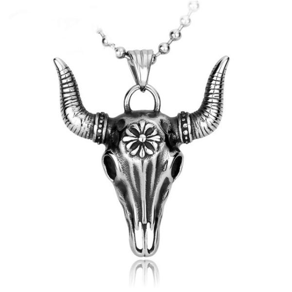 ネックレス ステンレス メンズ ペンダント アニマル 骨 スカル ガイコツ ドクロ 骸骨 ボーン 牛...