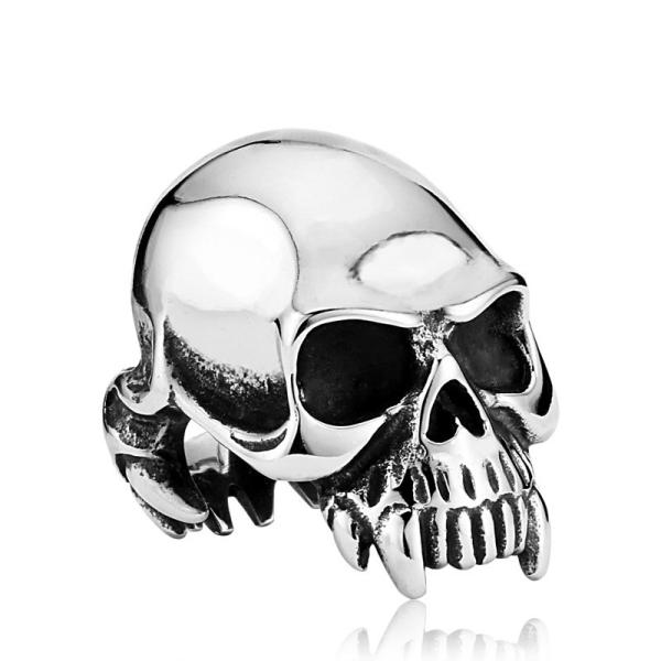 リング 指輪 メンズ ステンレス スカル ヘッド リング 頭蓋骨　骸骨 ドクロ 吸血鬼 ステンレス製...