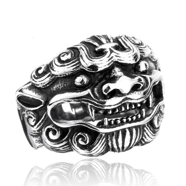リング 指輪 メンズ ステンレス シーサーデザインリング 動物リング 守り神 ロック ステンレス 3...