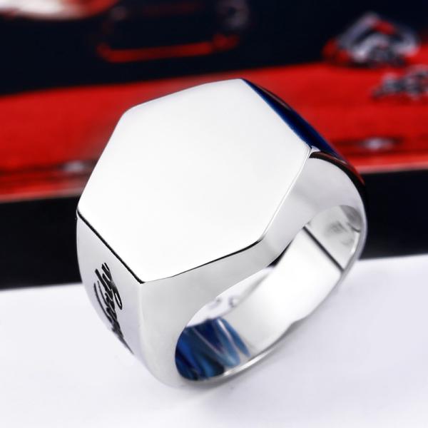 リング 指輪 メンズ ステンレス スタイリッシュ ヘキサゴン シンプル 六角形 刻印 パンク プレゼ...