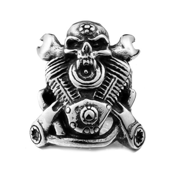 リング 指輪 メンズ ステンレス バイクスカルリング ドクロ 骸骨 骨 機械 ボーン ユニーク デザ...