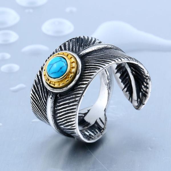 リング 指輪 メンズ ステンレス 鳥 フェザー ストーン 羽根 ステンレスリング サージカルステンレ...
