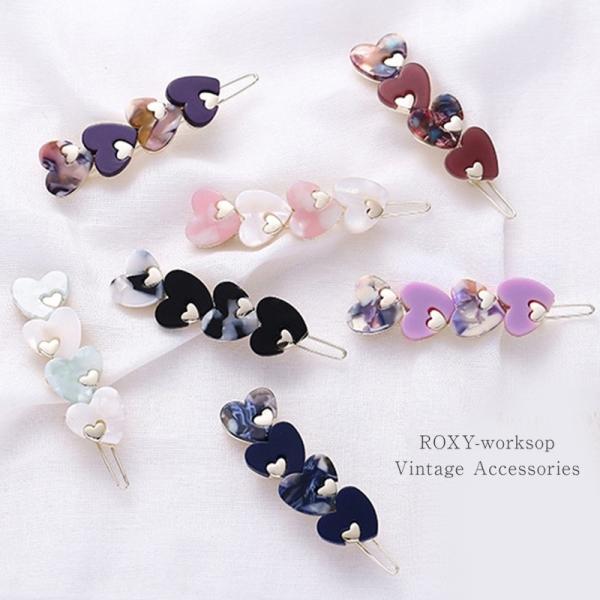 ヘアピン ハート 琥珀 レトロ べっ甲 ヘアカフ ヘアフック ヘアアクセサリー レディース クラシッ...