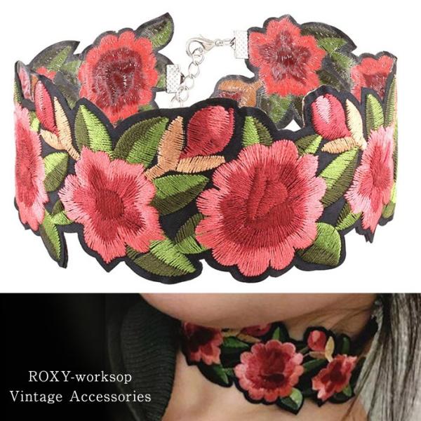 刺繍 チョーカー 花 フラワー ネックレス ペンダント 流行 人気 エレガント ガーリー ファッショ...