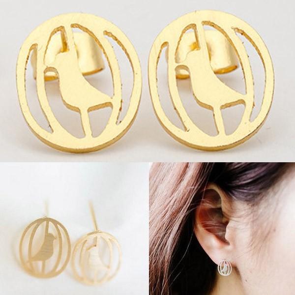 ピアス 鳥 ケージ ラウンド 丸い 鳥小屋 小鳥 インコ ゴールド ペアピアス 鳥雑貨 インコグッズ...