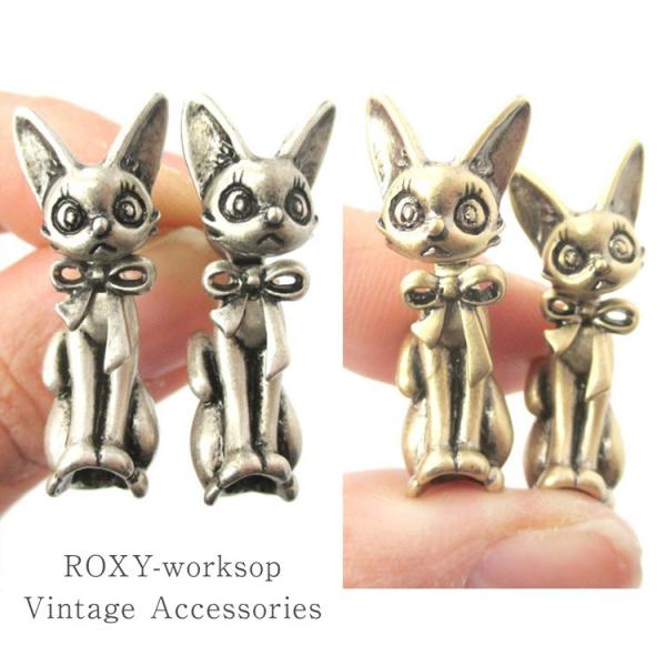 ピアス 猫 ネコ ねこ 可愛い 個性的 ビンテージ アクセサリー 大人 ガーリー シルバー ゴールド...