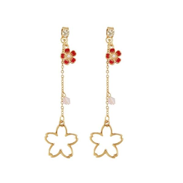 ピアス 桜 サクラ 花 フラワー さくら 和風 着物 浴衣 アクセサリー 大人 チェーン 揺れる 可...