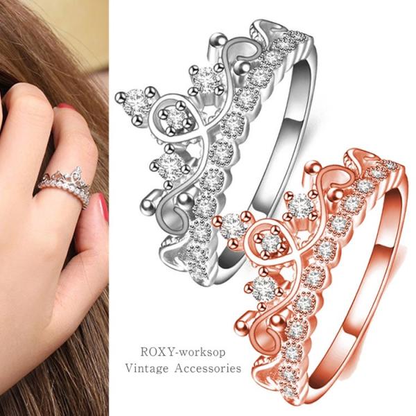 クラウン CZ リング 指輪 ゆびわ キュービックジルコニア 18金メッキ ローズゴールド アクセサ...