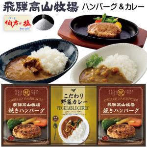 焼ハンバーグ＆こだわりカレーセット 詰合せ 伯方の塩付 飛騨高山牧場 ビーフカレー レストラン 送料無料 軽減税率適用｜royal-g