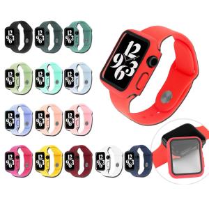 【送料無料】 Apple Watch ガラス一体型保護カバー＆スポーツタイプベルトセット シリコン素材 バンド（Series 9/8/7/6/SE/5/4/3/2/1)｜royal-monster