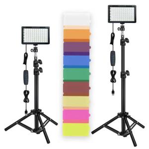 LEDビデオライト三脚付 2パック 撮影照明ライト USB給電 120個LED 調光