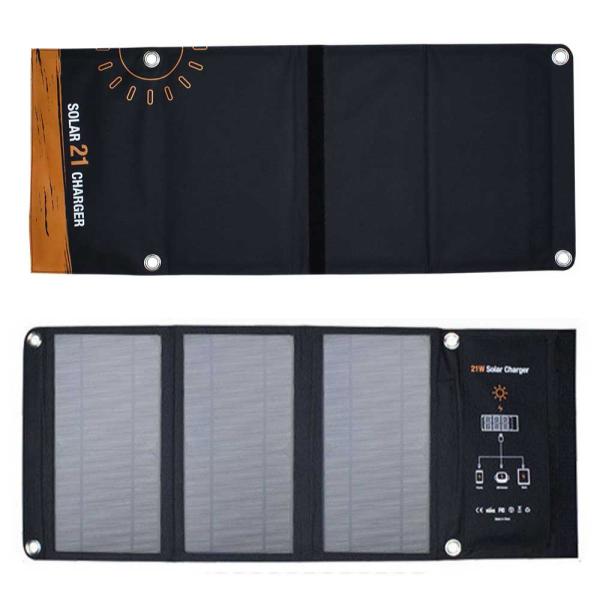 21W ソーラーパネル 充電器 太陽光発電 USBポート×2 折りたたみ ソーラーパネル3枚 災害 ...