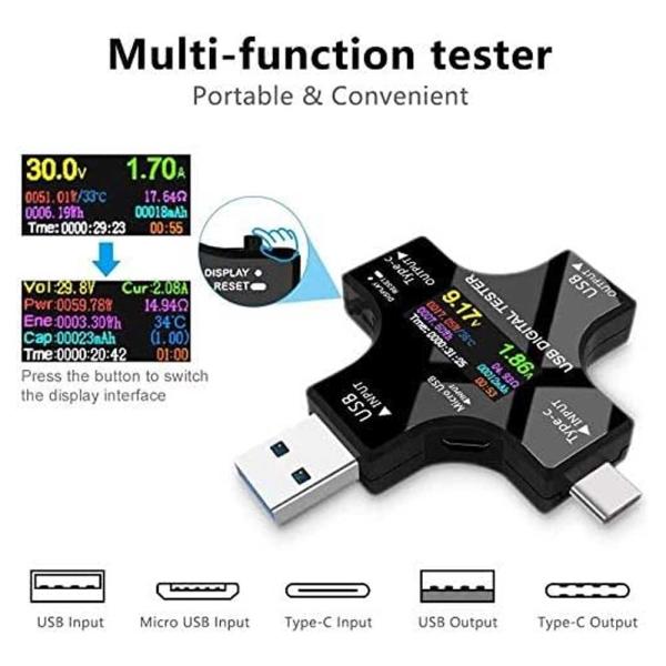 電圧電流チェッカー USBメーターテスター IPSカラーデジタルLCDスクリーンType-C テスタ...