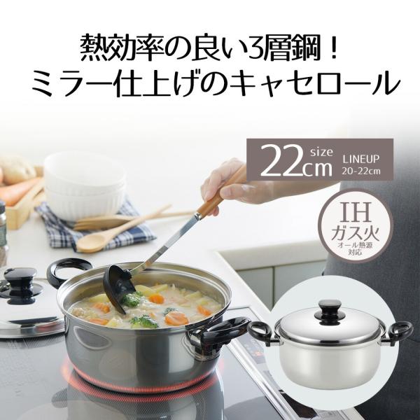 両手鍋 22cm IH対応 ミラスティ | ステンレス 日本製 ソースパン IH ガス火 対応 オー...