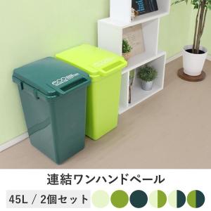 日本製 ゴミ箱 45L 連結ワンハンドペール 2個セット | ごみ箱 ダストボックス 連結 屋外 屋内 付 スリム ごみ ゴミ ふた付き 外置き 45リットル 外用｜royal3000