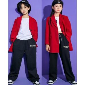キッズ ダンス ジャケット 衣装 赤 レッド 上着トップス 長袖 シャツ ヒップホップ hiphop...