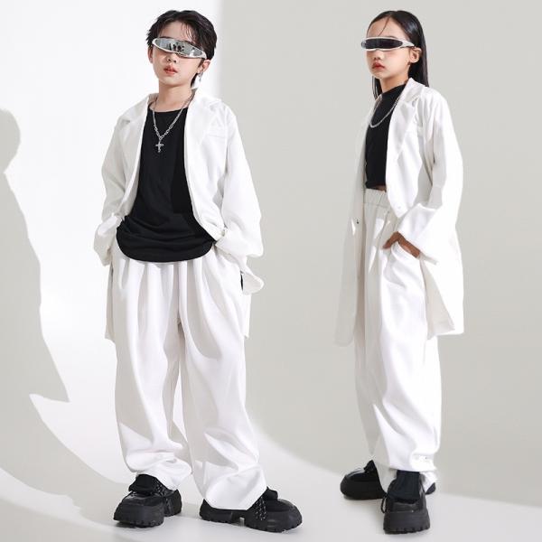 キッズダンス衣装 ノースリーブ ジャケット ホワイト ブラック タンクトップ クロップトップ セット...