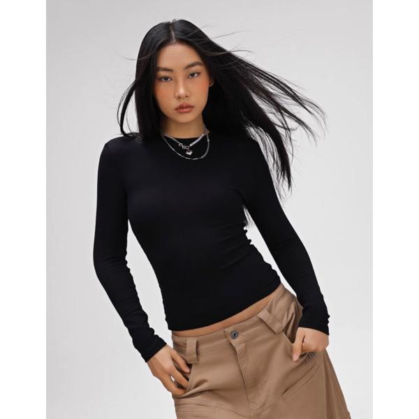 【CBX LAB】トップス 長袖 tシャツ ダンス ブラック ヘソ出し ショート丈 フィットネス レ...