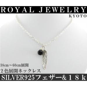 フェザー ネックレス　メンズ 18k シルバー９２５ ゴールド ペンダント ブラックダイヤカラー ク...