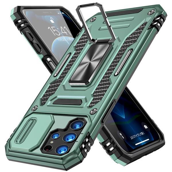 Galaxy S22 Ultra 用 ケース リング付き スライド式カメラプロテクター付き PC 米...