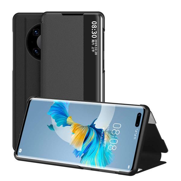 Huawei Mate40 Proのケース 手帳型 ミラー 知能休眠 おしゃれ 携帯ケース - 黒
