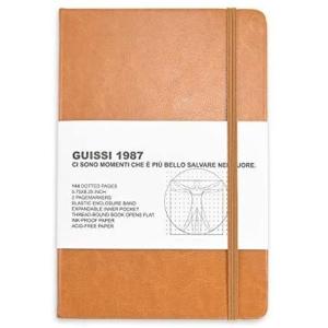 Guissi クラシックドットグリッド ブレットノートブック ジャーナル ドットハードカバー A5 プレミアム 100gsm 厚手(Leather)｜royalshoping01