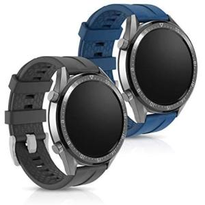 kwmobile 対応: Huawei Watch GT (46mm) バンド - 2x 替えベルト TPU シリコン (黒色 / 紺色 L)｜royalshoping01