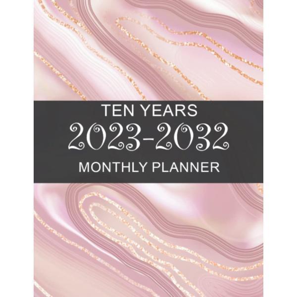 10 Year Monthly Planner 2023-2032: Rose gold Yearl...