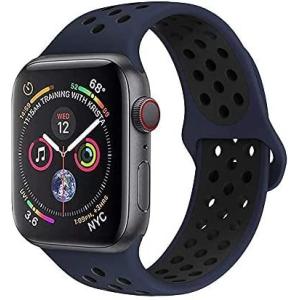 METEQI バンド 対応 Apple Watch, シリカゲルバンド (ダークブルー/黒 42MM...