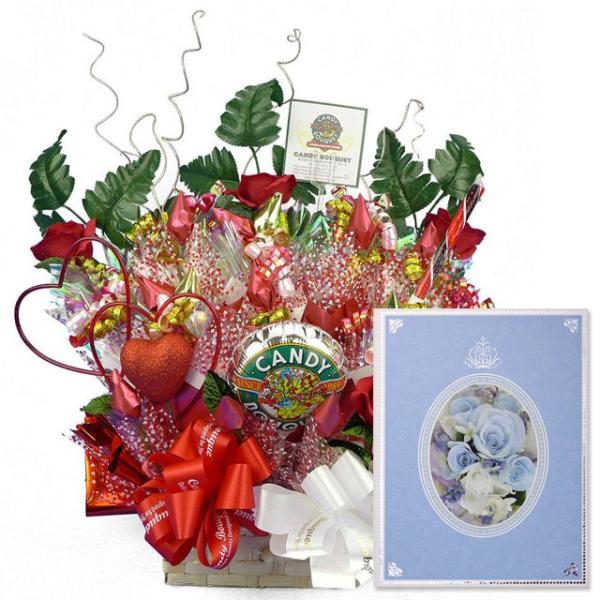 結婚祝い キャンディーブーケ ハートスナイパー 祝電 ロイヤルローズブルー