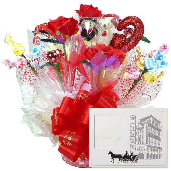 電報 祝電 結婚 キャンディーブーケ ハートバスケット ブライダルベア ストラップ付