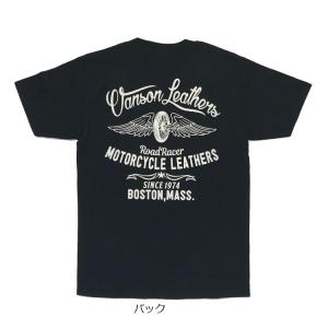 XXLサイズ VANSON バンソン WHEEL&WING 半袖Tシャツ 882V068 ブラック｜rpsksp