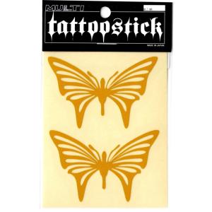 TATOO STICK BATT タトゥー リフレクターステッカー 蝶 イエロー 台紙H(約9.5×12.5cm) TSR-033-BATT-M｜rpsksp