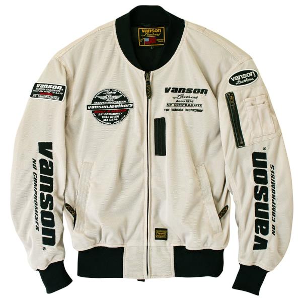 【在庫あり 即納】VANSON 3XLサイズ TVS2501S メッシュMA-1ジャケット アイボリ...